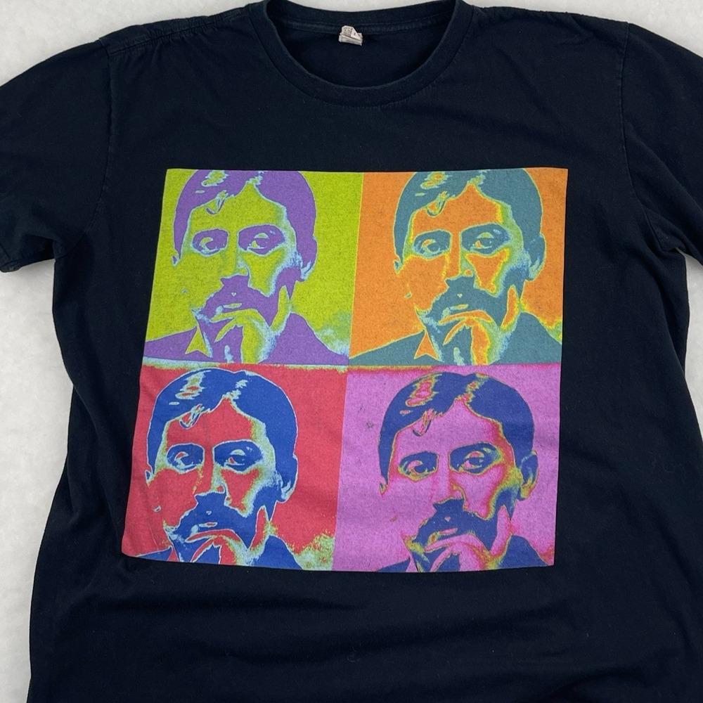 Marcel Proust Tshirt Quad Panel Single Stitch Graphic Pop Art Men's XL Black Tee
